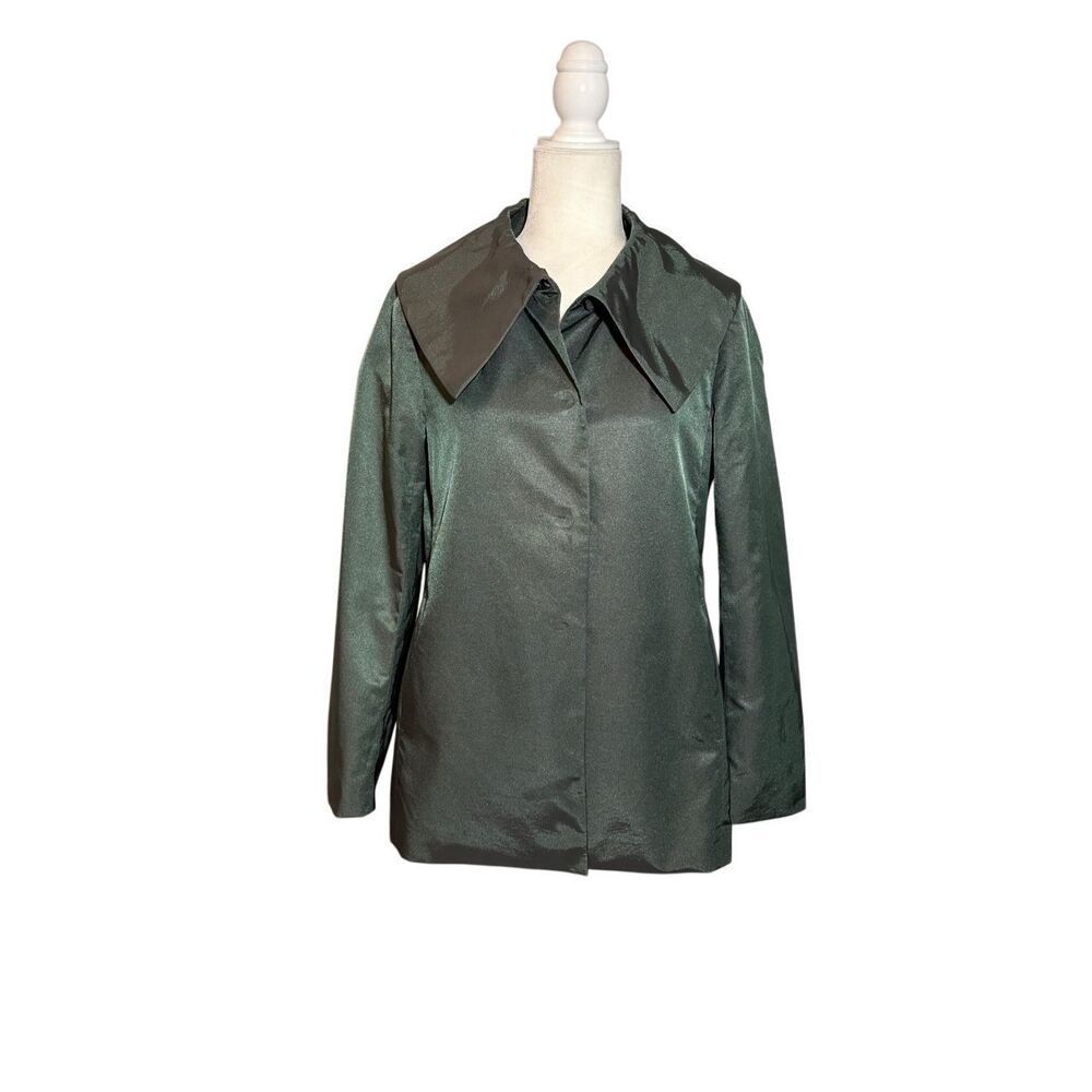 Ann Taylor Wide Lapel Green/Gray Flared Metallic Trench Coat - S